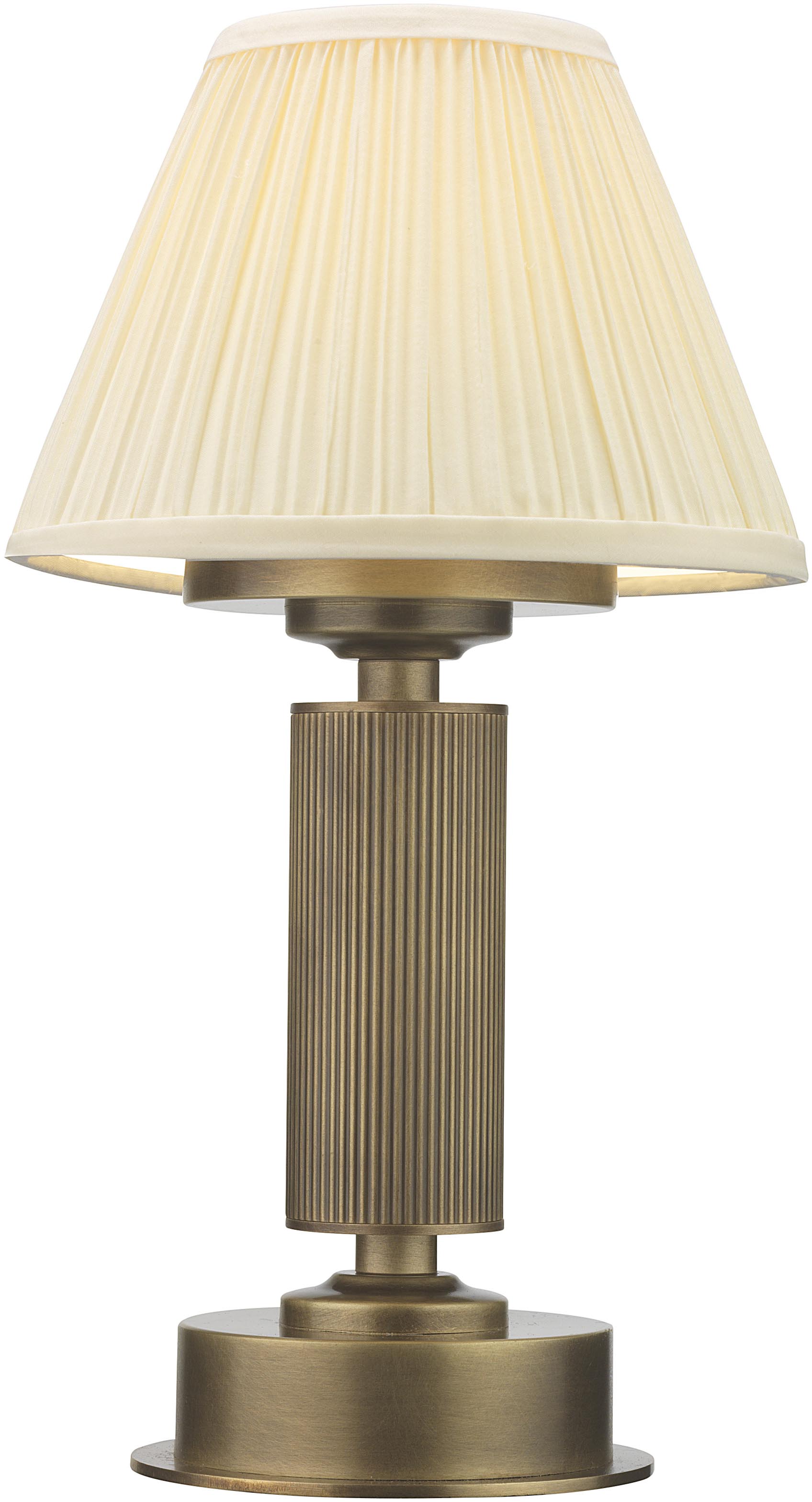 Barham rechargeable table lamp by Northern Lights features a rechargeable LED light, brass base and empire or drum shades.